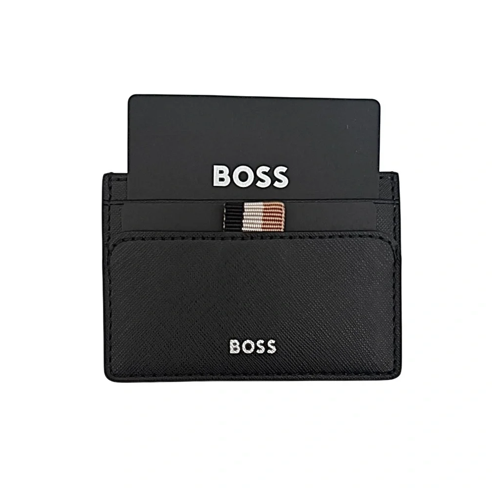 BOSS | Zair Money Clip | Black Leather Wallet | Silver Hardware | NWT